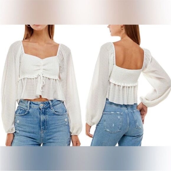 Wayf Tops - WAYF NWT Hideaway L/S Gathered Top Ivory Size M